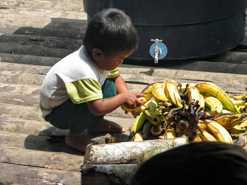 Kid grabbing a banana