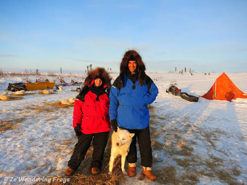 Arctic Canada Inuvik Winter Camping Tundra Dog Sledding // Bruno and I enjoying our Arctic winter camping adventure