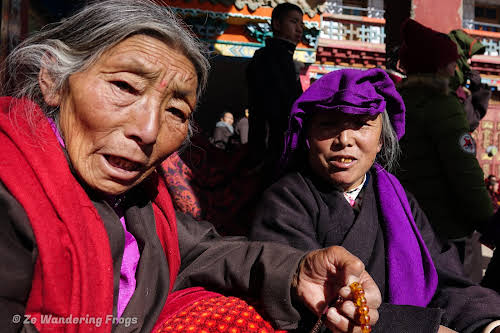 China Sichuan Kham Tibet Garze Ganzi Kandze Monastery Buddhist Festival // Elderly Tibetan Women at the Kandze Monastery