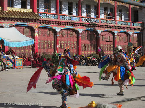 China Sichuan Kham Tibet Garze Ganzi Kandze Monastery Buddhist Festival // Tibetan Monks Performing Traditional Cham Lama Dance