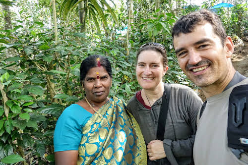 India. Kerala Motorbike Road Trip. Meeting with a local village lady, Thekkady