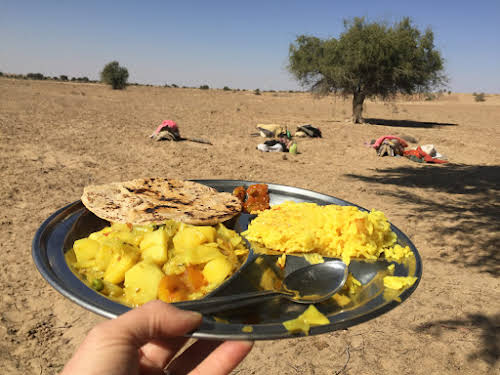 India. Rajasthan Thar Desert Camel Trek. Rajasthani Lunch in the Thar Desert