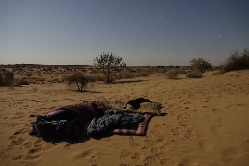 India. Rajasthan Thar Desert Camel Trek. Sleeping under the full moon and stars