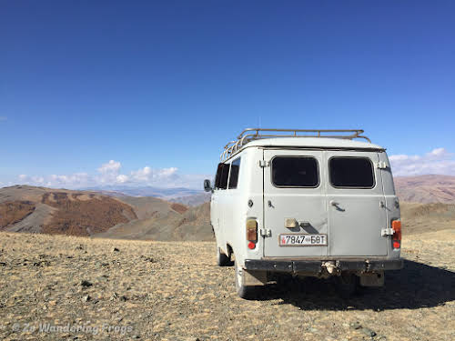Mongolia Altai Mountains Trekking Altai Tavan Bogd National Park // Our ride on a Russian minivan from Olgii
