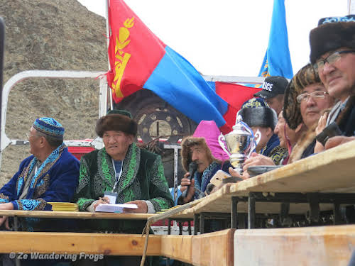 Mongolia. Golden Eagle Festival Olgii. Judges at Golden Eagle Festival
