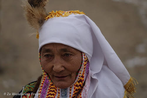 Mongolia. Golden Eagle Festival Olgii. Old Lady in beautiful dress