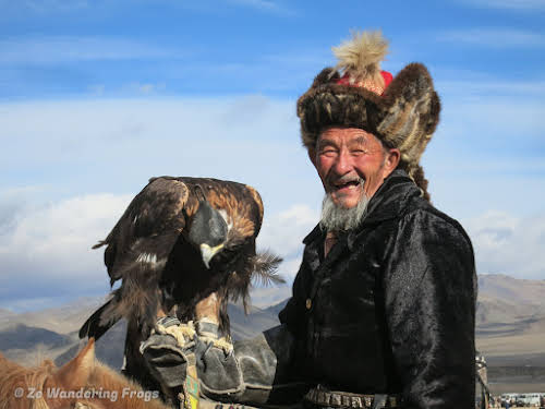 Mongolia. Golden Eagle Festival Olgii. One of the most senior hunters of the Golden Eagle Festival