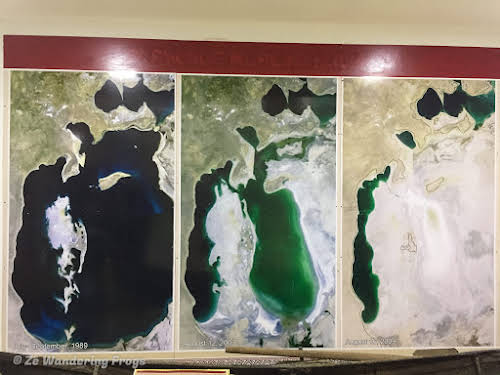 Off-the-Beaten Path Uzbekistan: A 3-Day Aral Sea Tour // Aral Sea Map Before and After. Photo: Regional History and the Aral Sea Museum