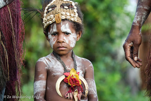 Papua. New Guinea East Sepik River Clans Crocodile Traditions. Little boy during the Crocodile dance
