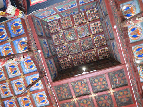 Step Back in Time at the Erdene Zuu Monastery - Mongolia first Buddhist Monastery // Stunning ceiling inside the Monastery