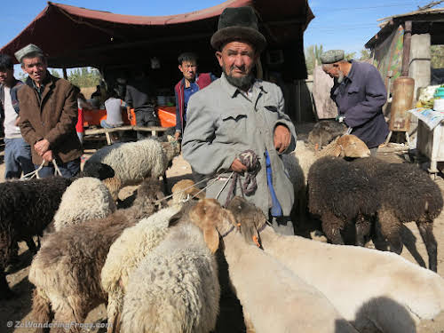 Sur la Route de La Soie Kashgar Chine // Vendeur de moutons aux marches aux betes de Kashgar